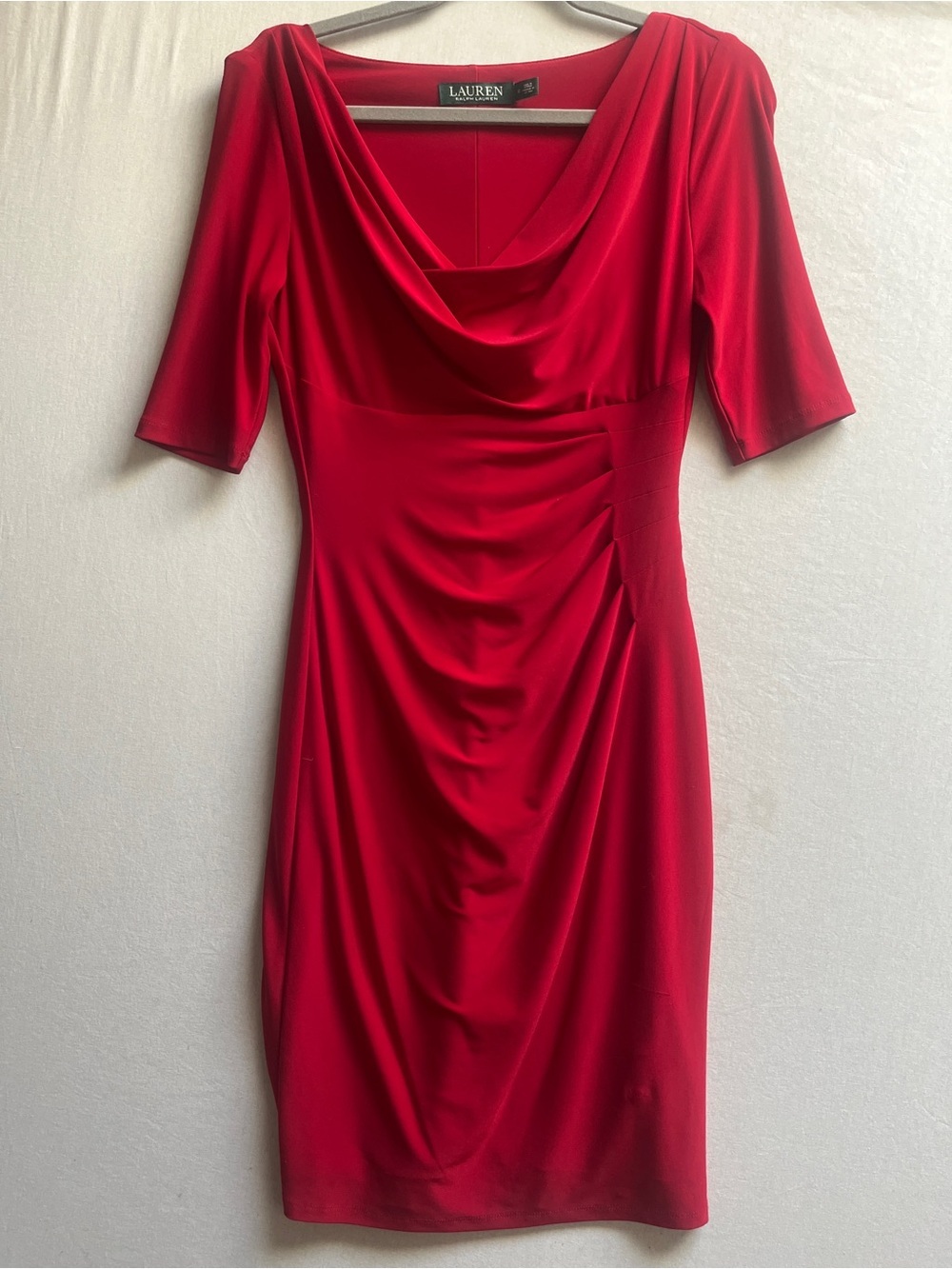 Lauren Ralph Lauren Red Draped Cowl Neck Dress Size 2